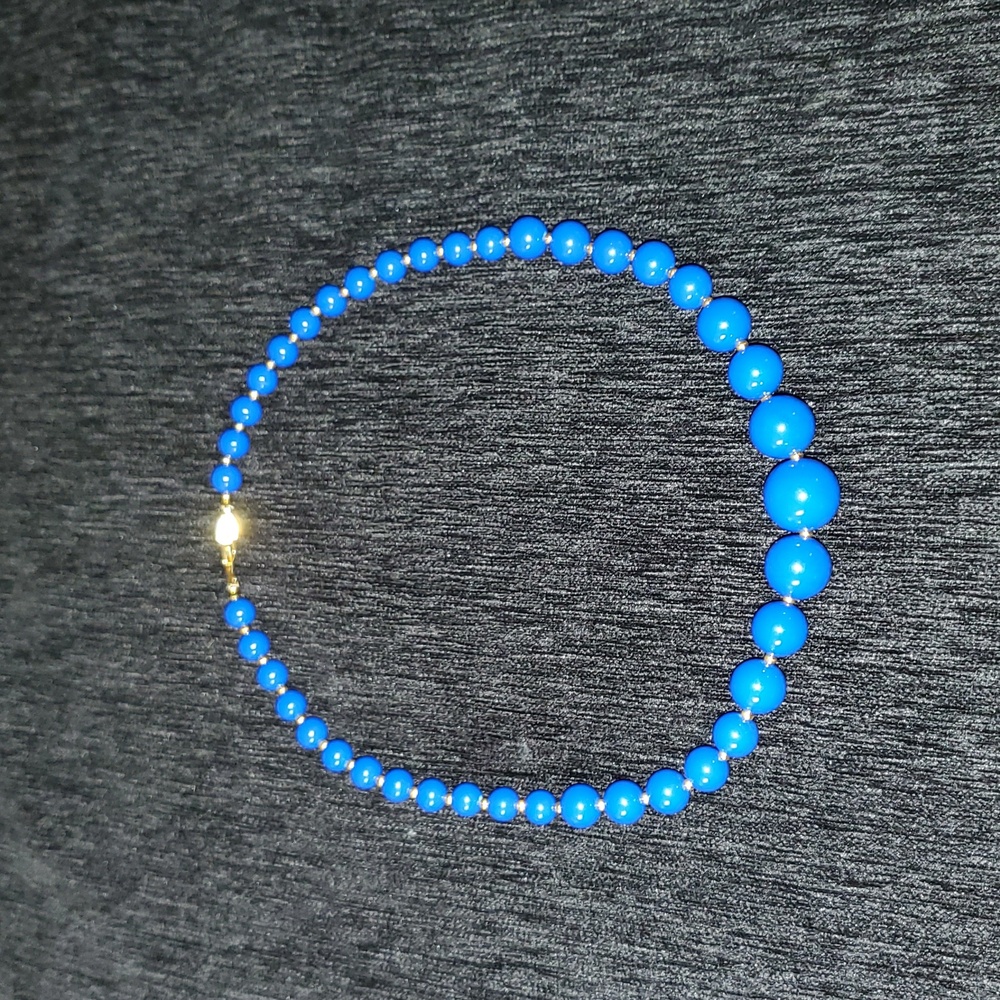 Vintage MARVELLA Bright Blue & Gold Graduated Beaded Necklace
